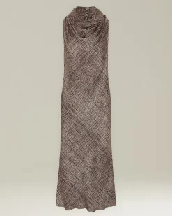 Tubino sartoriale smanicato marrone in seta