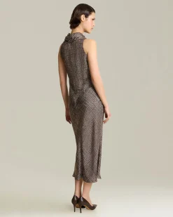 Tubino sartoriale smanicato marrone in seta